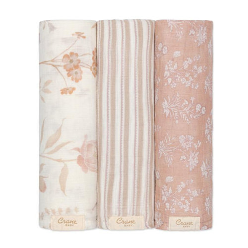 Crane Baby Violet Floral 100% Cotton Muslin Swaddle Blankets (Set of 3) | Wayfair