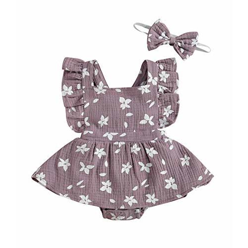 Baby Girls Floral Cotton Leotard Romper Newborn Daisy Playsuits Ruffled Sleeve Onesie Infant Jumpsuit Clothes Headband
