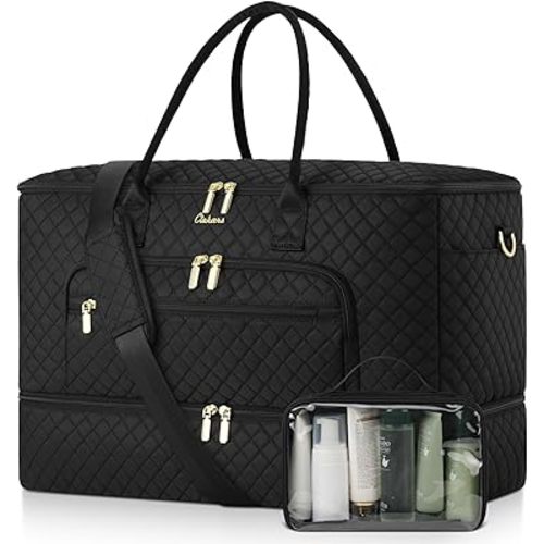 Travel Duffle Bag, Wide Open Large Weekender Bag for Women with Shoe Compartment, Carry on Overnight Bags with Toiletry Bag, Hospital Bag for Women Labor Delivery with Wet Pocket (Black)