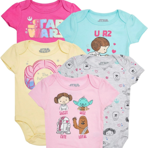 STAR WARS Baby Girls Bodysuits 5-Pack - Baby Girls' Bodysuits 5-Pack with Princess Leia, R2-D2, Yoda Baby Clothes
