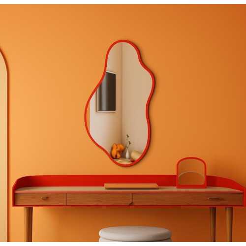 Wavy Wall Mirror, Statement Red Frame, Funky Squiggle Shape, Maximalist Home Decor