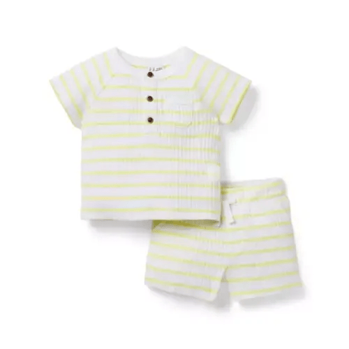 Newborn Light Yellow Stripe Baby Striped Ribbed Matching Set by Janie and Jack
