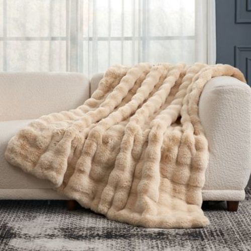 Ultra-Soft Bubble Faux Fur Throw Blanket Luxury Dual-Sided Rabbit Fur Blanket for Couch, Bed, Gift