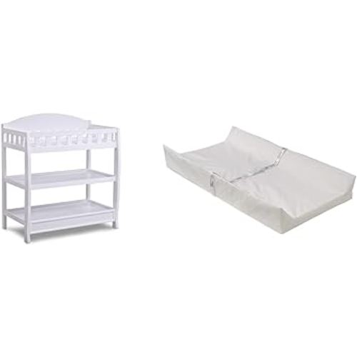 Delta Children Infant Changing Table with Pad, White & Foam Contoured Changing Pad with Waterproof Cover