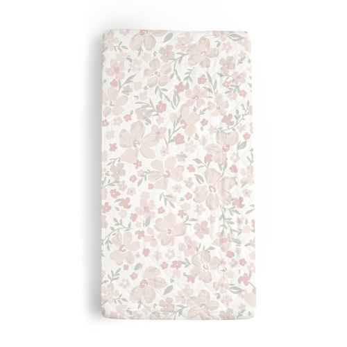 Makemake Organics Organic Changing Pad Cover GOTS Certified Organic Cotton Changing Table Cover Non Toxic Quilted Ultra Soft Girls Boys Flowers (16"x33", Blossom)