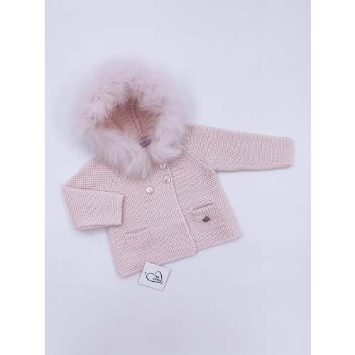 MI LOVES SIGNATURE Luxurious knitted cardigan with fox fur trim in Bab