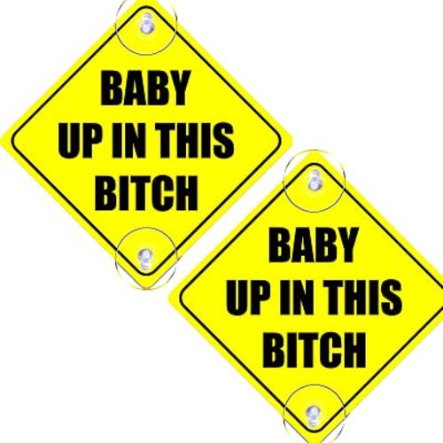 2PCS Up in This B Car Sticker, 5"x5" Reusable Baby on Board Decal with Suction Cups