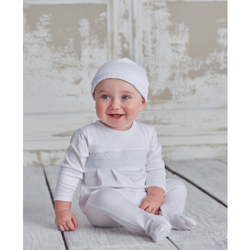 Hand Smocked CLB Charmed White Footie
