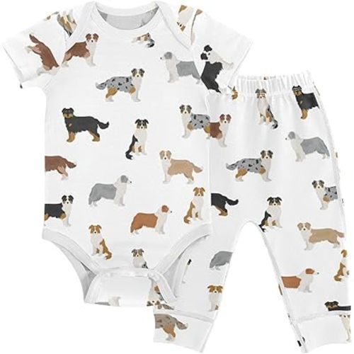 vvfelixl Baby Pants Sets Black Dachshund Long Haired Short Sleeve Baby Clothes for Boys Girls 0-24M