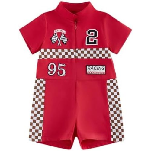 KMBANGI My First Racing Season Outfit Newborn Baby Boy Girl Short Sleeve Race Car Checkered Flag Romper Infant Clothing 0-18M