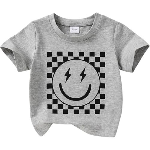 Happy Town Toddler Clothes Baby Boy Girl Smiley Face Shirt Short Sleeve T-Shirt Tee Summer Tops Outfits