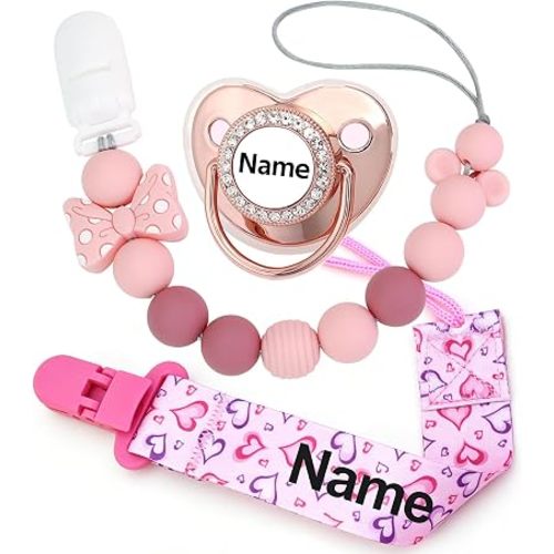 3PCS Custom Name Pacifier Personalized Pacifier Set for Newborn Boys Girls
