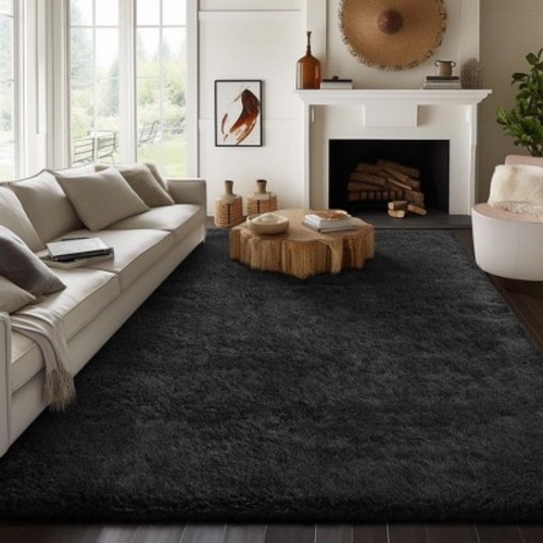 LOVEVOOK Black Rugs for Living Room 9x12 Feet, Fluffy Area Rugs for Bedroom, Soft Carpet Shag Kids Room Rug, Non-Slip Rugs Indoor
