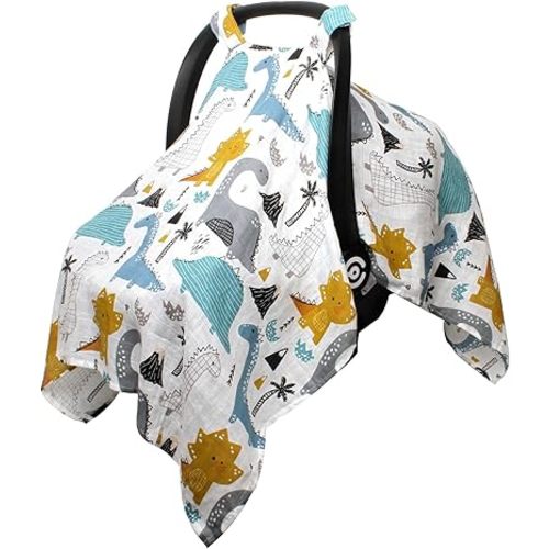 Carseat Cover for Babies, Muslin Cotton Infant Car Seat Cover, Carseat Covers Baby for Girl Boy, Lightweight Car Seat Canopy, Breathable Baby Carrier Cover, Summer Stroller Sun Shade