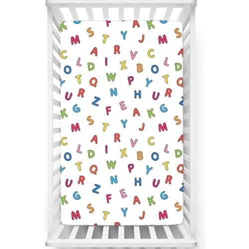 Alphabet Themed Fitted Crib Sheet,Standard Crib Mattress Fitted Sheet Toddler Bed Mattress Sheets - Crib Mattress Sheet or Toddler Bed Sheet,28“ x52“,Multicolor