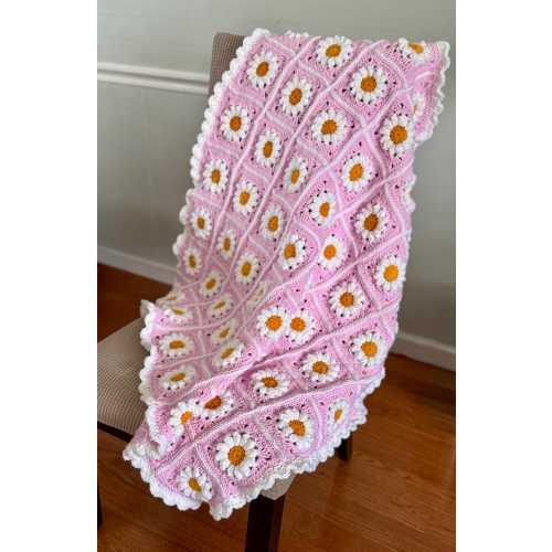 Handmade Crochet Daisy Granny Square Blanket | Floral Throw Blanket | Cottagecore Home Decor Gift