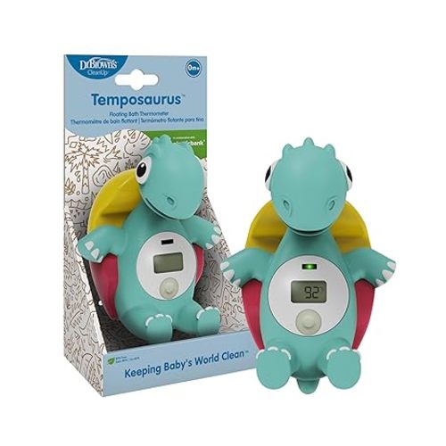 Dr. Brown's CleanUp Temposaurus Floating Bath Thermometer for Accurately Measuring Baby's Bath Water Temperature, BPA Free