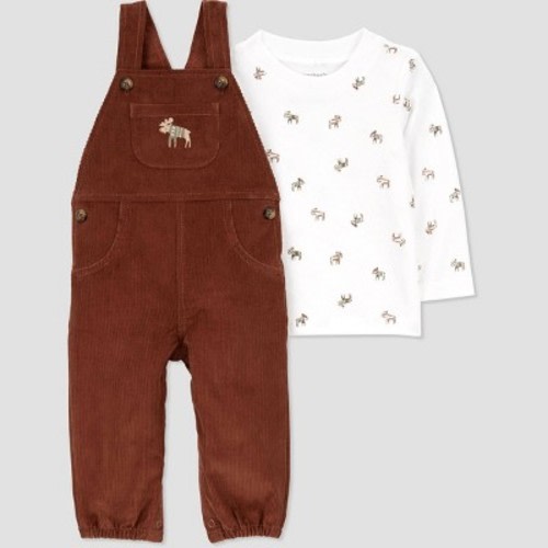 Carter's Just One You®️ Baby Boys' Reindeer Overalls Set - Cream/Brown 6M
