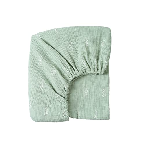 Meracorallo Muslin Fitted Crib Sheet, Soft and Breathable Green Leaf Neutral Baby Crib Sheet for Standard Crib and Toddler Mattresses