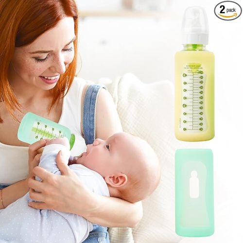 2PCS Silicone Baby Bottle Sleeves for Dr. Brown Bottles 8 oz, Silicone Bottle Covers Replacement for Dr. Brown Glass Bottles, Narrow Sleeve with a Cutout, Dishwasher Freezer Microwave Safe