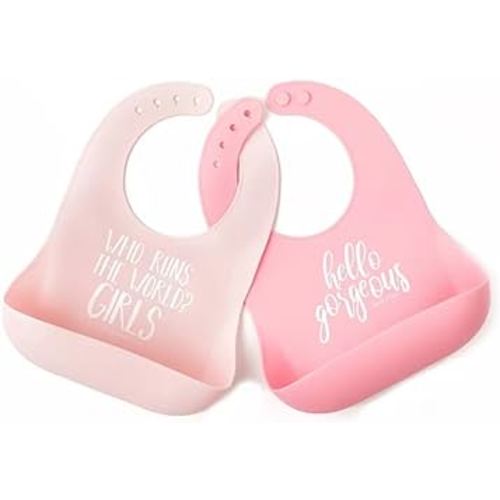 Bella Tunno Wonder Bib 2pk - Adjustable Silicone Baby Bibs for Girls & Boys, Durable and Waterproof BPA Free Silicone, Run The World & Hello Gorgeous