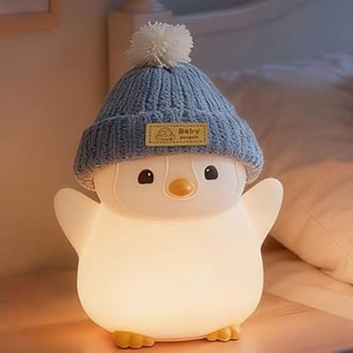 Penguin Night Light for Kids, Adorable Penguin Lamp with Hat, Food Grade Silicone Nursery Nightlight, Rechargeable/Dimmable/Timer,LED Squishy Novelty Animal Bedside Lamp,Funny Gifts for Boys