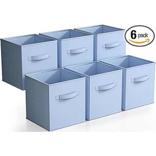 Sorbus Storage Cubes - 11 Inch Foldable Fabric Baskets for Organizing Pantry, Closet, Shelf, Toy Box, Cubby - 6 Collapsible Cloth Cube Storage Bins for Home, Nursery, Playroom, Bedroom (Pastel Blue)