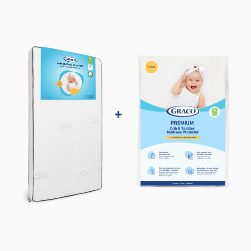 Graco Dual Comfort 6-Inch Crib & Toddler Mattress + Premium Waterproof Mattress Protector - 1