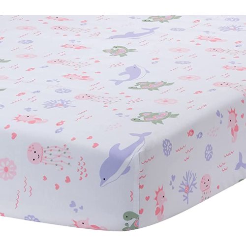 Lambs & Ivy Sea Dreams Soft White 100% Cotton Nautical Ocean Fitted Crib Sheet