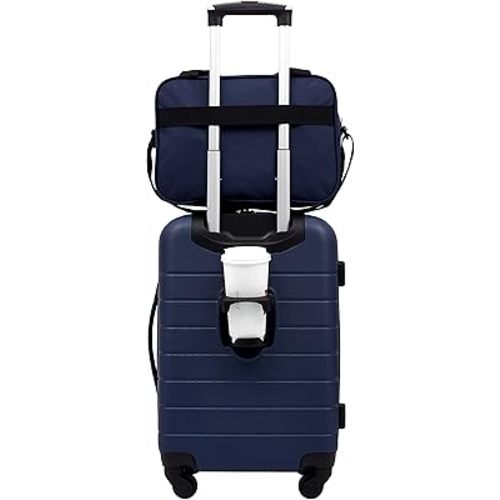 Wrangler Smart Luggage Cup Holder and USB Port, Navy Blue, 2 Piece Set