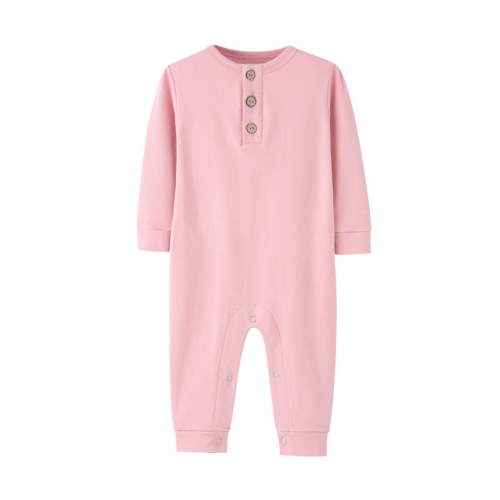 Busydd Baby Boys Girls Rompers Long Sleeve Round Neck Unisex Infant Clothes Button Solid Color Newborn Baby Girl Clothes Comfort Cotton Baby Boy Romper Jumpsuits 3-12 Months