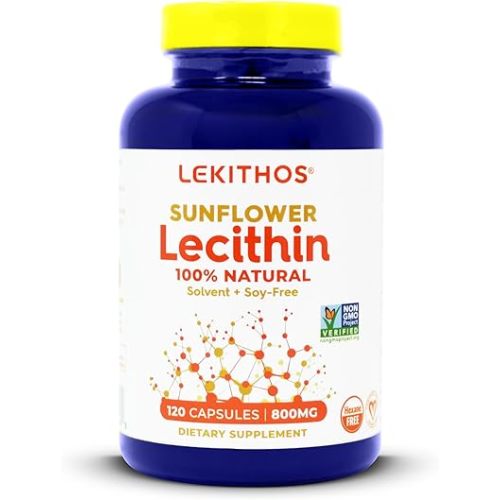 100% Natural Sunflower Lecithin Capsules | Solvent-Free | 800mg Per Capsule | Soy-Free, Gluten-Free, Vegan | Natural Lactation Support | Nervous System Support | 120 Vegetarian Capsules
