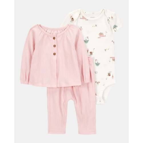 Baby 3-Piece Barn Print Little Cardigan Set - Pink/White | Carter's
