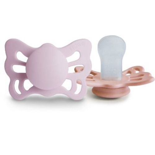FRIGG Butterfly Anatomical Silicone Pacifier 2-Pack (0-6 Months) Soft Lilac/Pretty in Peach 0-6 months