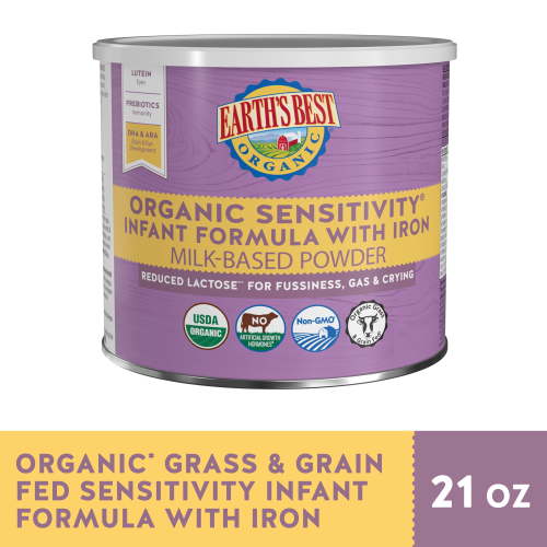 Earth's Best Organic Sensitivity Powder Baby Formula with Iron DHA & ARA, 21 oz Canister