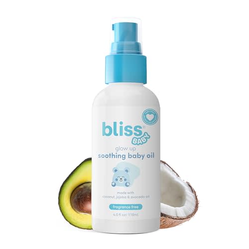 Bliss Baby Oil, All Natural, Premium & Unscented, Vegan - Made with Organic Avocado Oil, Coconut Oil, Dermatologist Tested, Soothing & Hydrating Baby Massage Oil, Travel Size 4 fl. Oz.