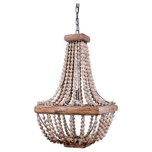 Wood/Metal Framed Chandelier with Wood Bead Draping Cream - Storied Home: Neutral Hue, UL Listed, Adjustable Height