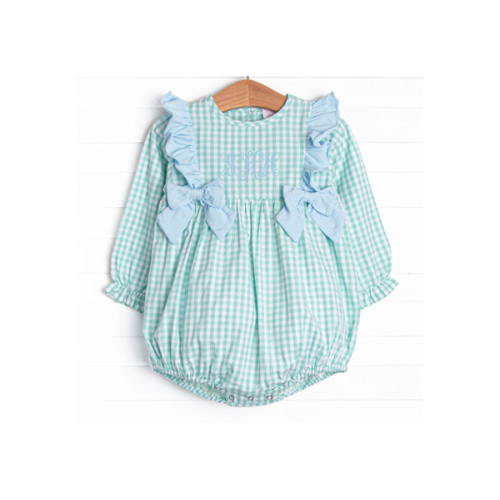Garden Mint Gingham Girl Bubble, Green – Stitchy Fish - 9M