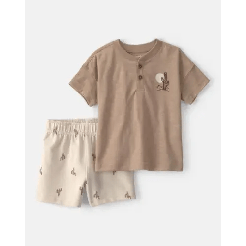 Baby Boy 2-Piece Desert Cactus Henley Top & Short Set - Brown
 | Carter's