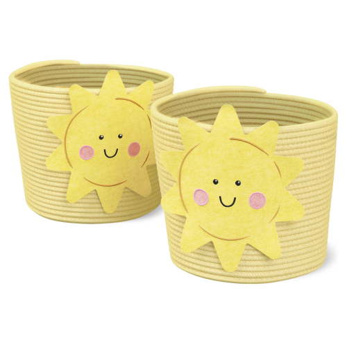 Mainstays Kids Medium Round Yellow Sun Coiled Rope Storage Baskets, 2 Pack