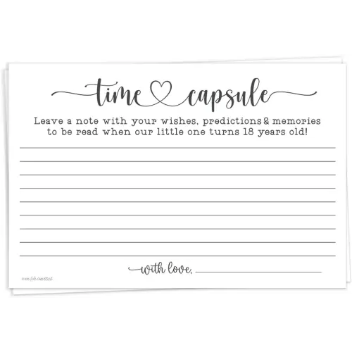 m&h invites Time Capsule Cards 1st Birthday or Baby Shower (50 Count) Game Activity - Heart Script Design