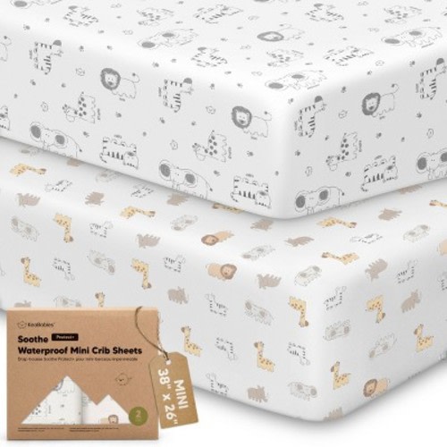 KeaBabies 2pk Soothe Waterproof Fitted Mini Crib Sheets for Girl, Boy, 100% Organic Soft Cotton Pack and Play Sheets