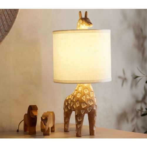 Carved Wood Giraffe Table Lamp (17")