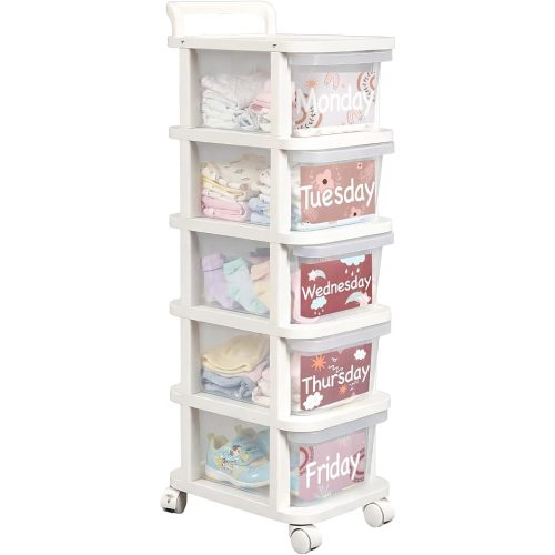 Wesiti 5 Shelf Weekly Clothes Organizer for Kids,Week,White