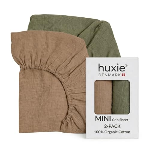 Mini Crib Sheets, 100% Organic Cotton, 24"x38" Pack n Play, Set of 2 | GOTS-certified deep-pocket 360° fit, also fits bassinets, playards & portable cribs (Sage Green/Natural)