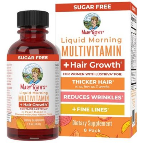 MaryRuth's Morning Multivitamin Liquid + Hair Growth Travel Pack, Peach Mango, 1 oz 8-Pack