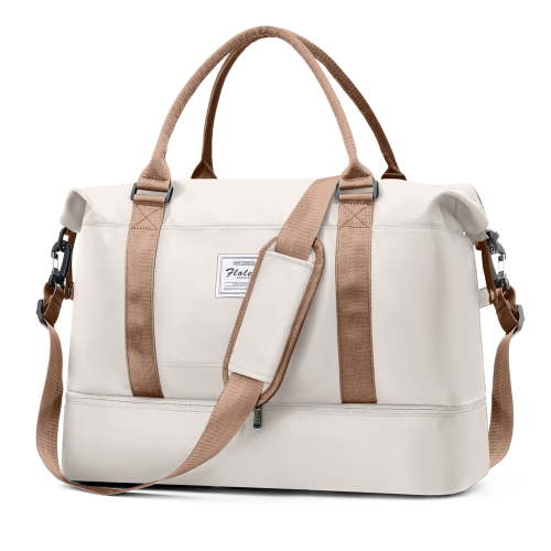 Weekender Bags for Women, Travel Duffel Bags with Shoe Compartment,Personal Item Travel Bag for Airlines, Carry on Overnight Tote Bag for women，Beige&Brown
