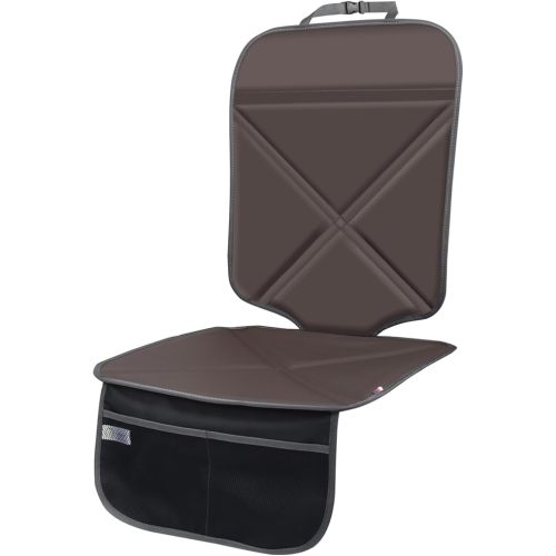 Viaviat Car Seat Protector Leather Waterproof Child Safety Seat Protector Cover with Thick Pad and 2 Large Pockets Durable Kick Mat for All Auto Seat (Brown)