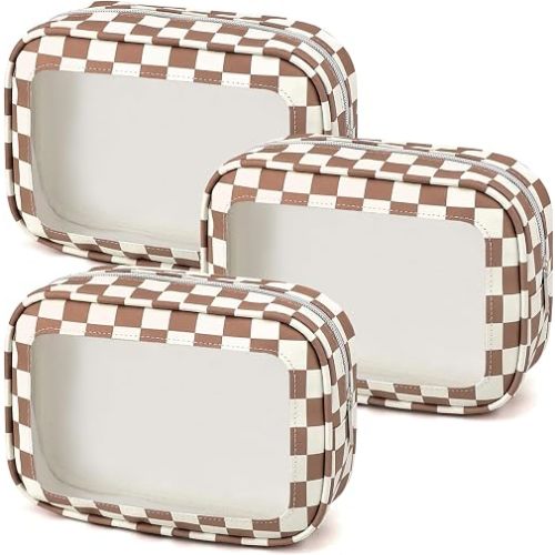 YOPCDJ 3PCS Clear Toiletry Bag, TSA Approved Travel Makeup Pouch with Zipper for Cosmetics and Toiletries, Diaper Bag Organizer Pouch Set, Women's Purse Organizer and Clear Car Bag