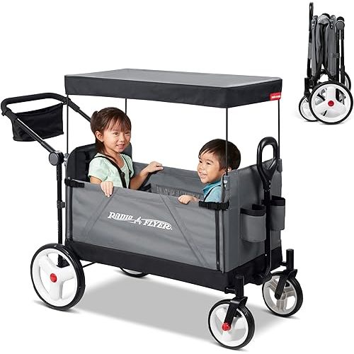 Radio Flyer City Luxe Stroll ‘N Wagon, Grey with Parent Caddy and Internal Storage Pockets, for 1+ Years